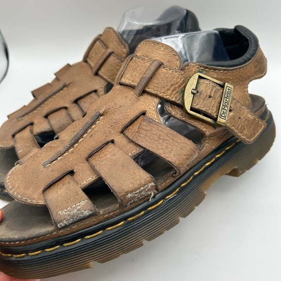 RARE DR MARTENS Sandals Mens Size 12 Brown Leather Fisherman Made In ENGLAND Y2K - Picture 3 of 13